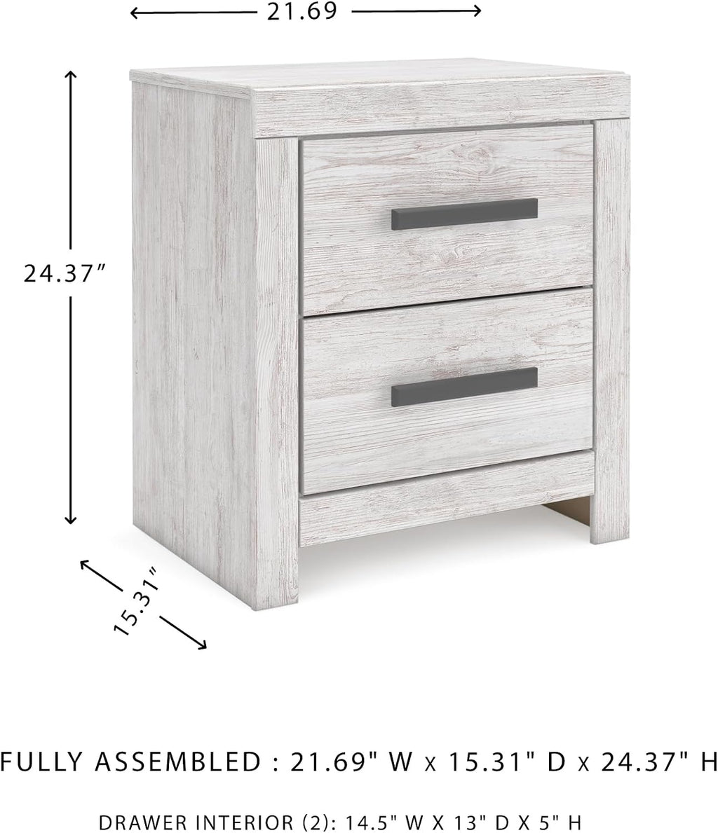 Signature Design by Ashley Cayboni Casual Nightstand with Framed Front and Pilasters, 2 Storage Drawers, Large Black Handles, Wood, 24.37' High, White
