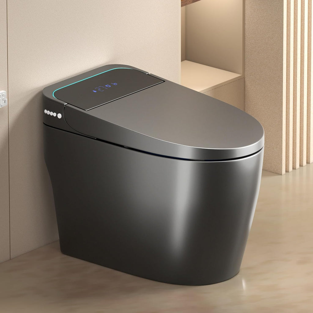 One Piece Toilet,Smart Toilet with Bidet Built In,Ceramic Toilet with Dryer and Warm Water, Intelligent Toilet Auto Open/Close Seat,Heated Seat,Grey