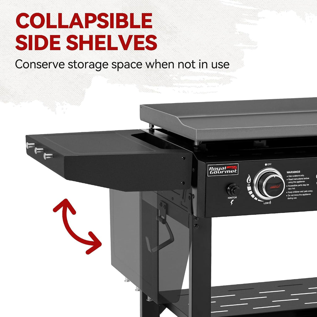 GB3000H 28-Inch 3-Burner Propane Gas Griddle in Black, Griddle with Collapsible Side Shelves, 492 Sq. In. Cooking Area, Perfect for Outdoor Cooking like Camping or Tailgating, Black