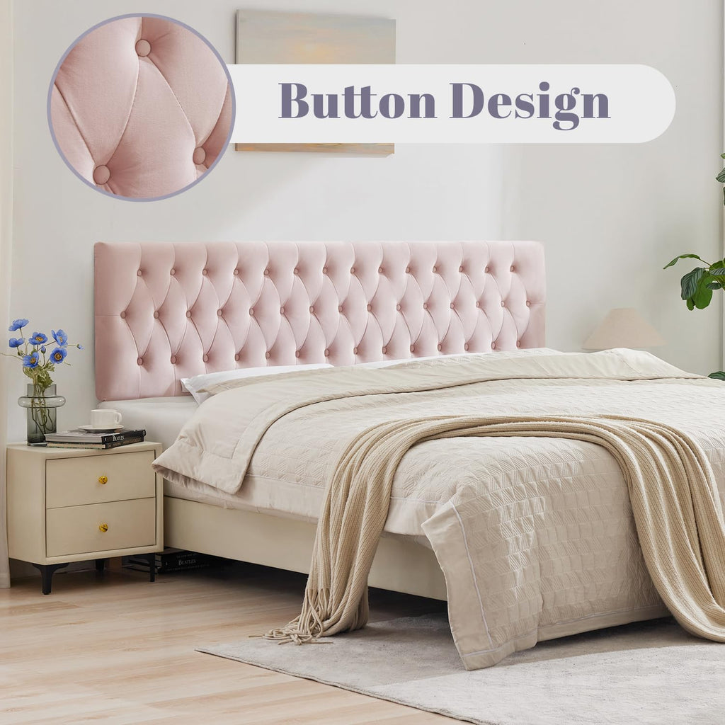 Kingfun Cal King Headboard only, Premium Velvet Upholstered Headboards in Modern Button Design, Tufted Bed Headboard, Adjustable Solid Wood Head Board (Pink)