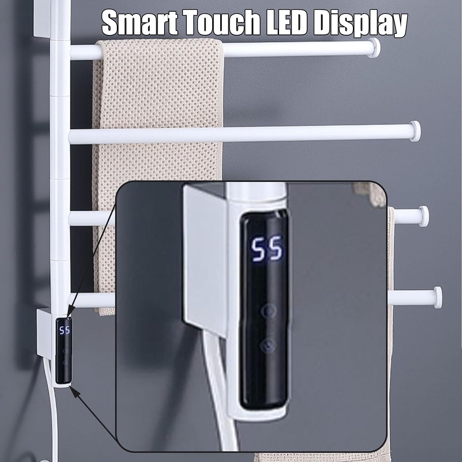 Heated Towel Racks Rotatable, Electric Towel Warmer for Bathroom Wall Mounted with Timer/Temperature Control,Black