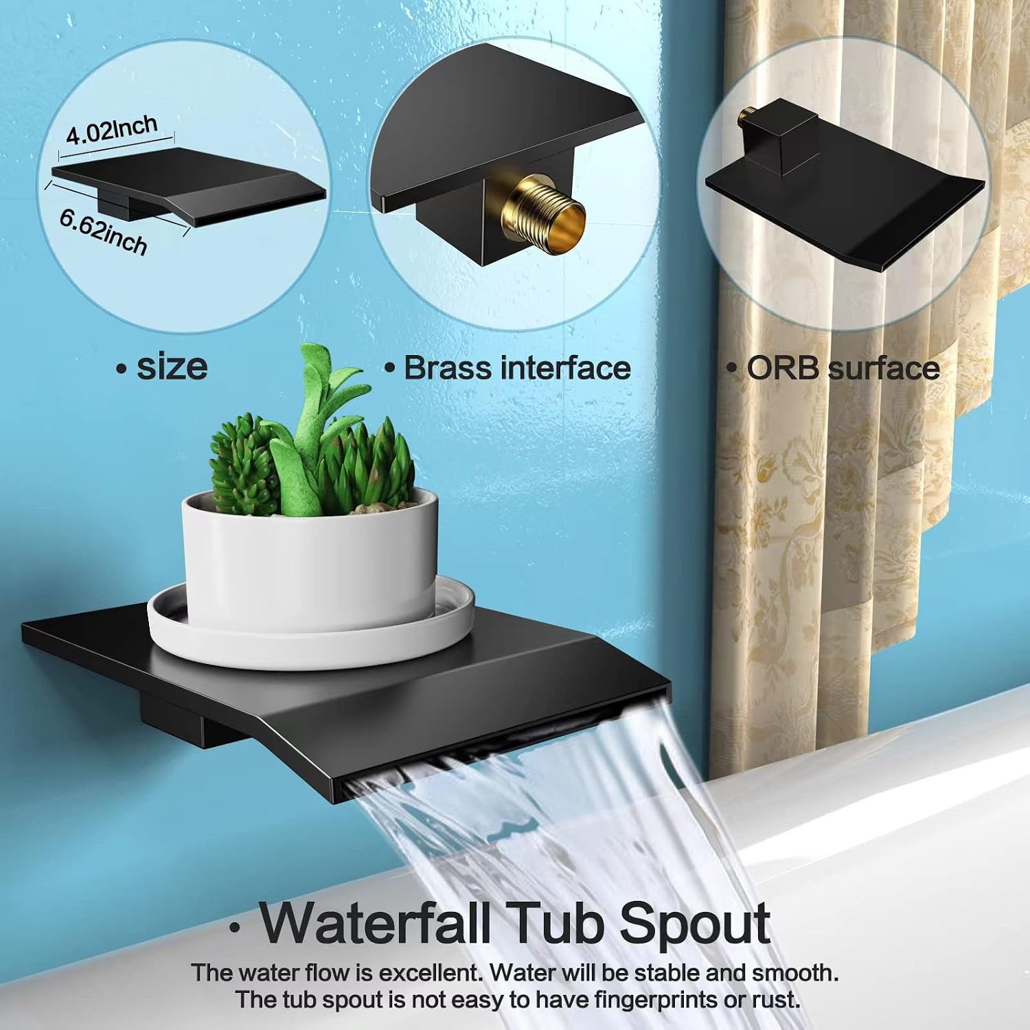 Rain Shower System 12 inch Shower Faucet Set with Tub Spout,Bathroom Wall Mounted Waterfall Shower Head Faucet Sets Complete with Handheld Spray,Rough-in Valve Body and Trim kit,Matte Black