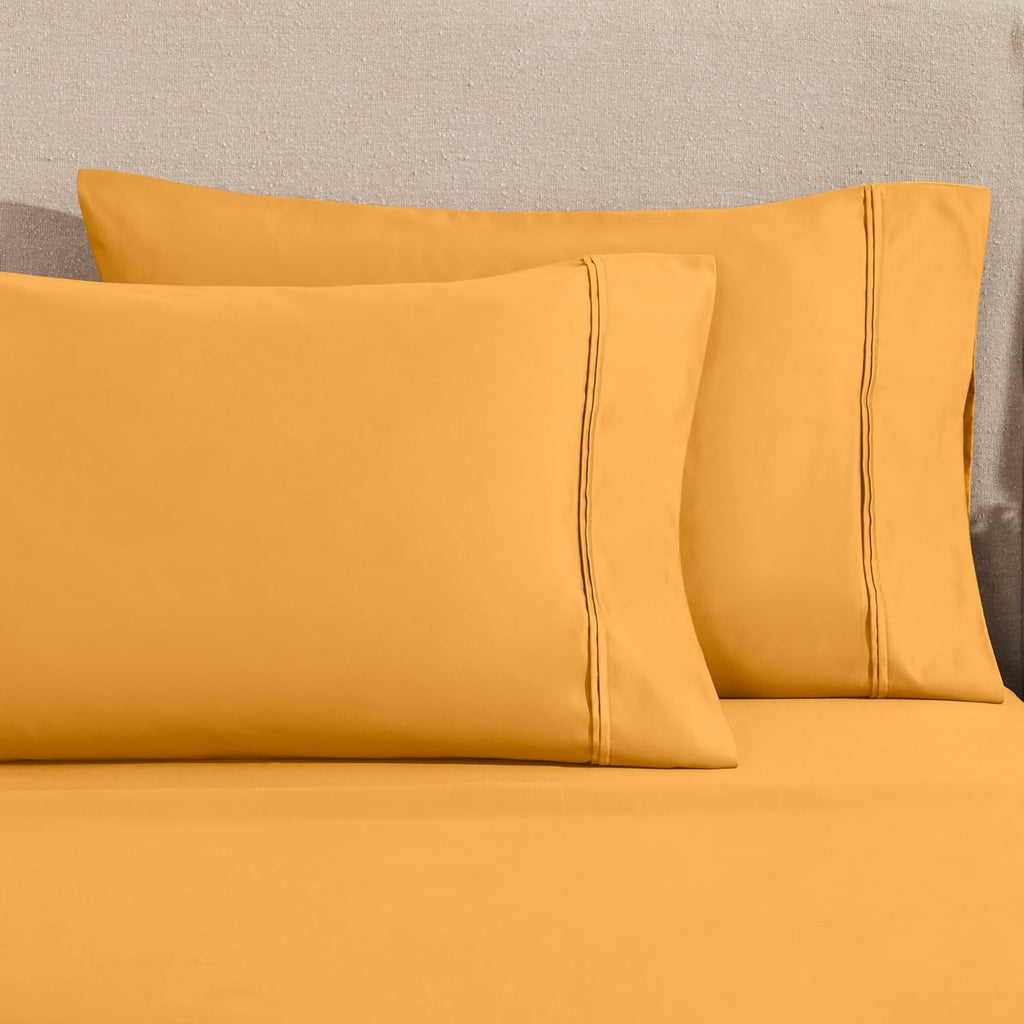 Superior 1200 Thread Count Egyptian Cotton Sheet Set, Bedroom Sheets, Modern Home Essentials, Luxury Bedding, 1 Elastic Deep Pocket Fitted Bed Sheet, 1 Flat Sheet, 2 Pillowcases, King, Dijon