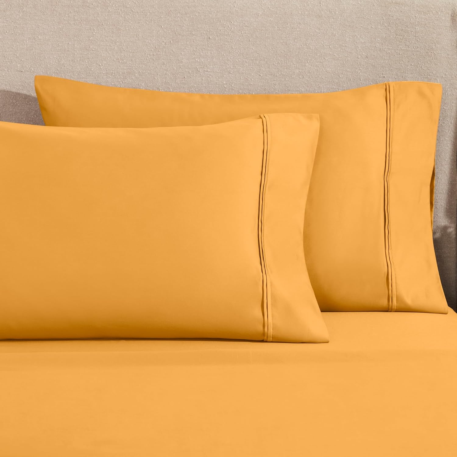 Superior 1200 Thread Count Egyptian Cotton Sheet Set, Bedroom Sheets, Modern Home Essentials, Luxury Bedding, 1 Elastic Deep Pocket Fitted Bed Sheet, 1 Flat Sheet, 2 Pillowcases, King, Dijon