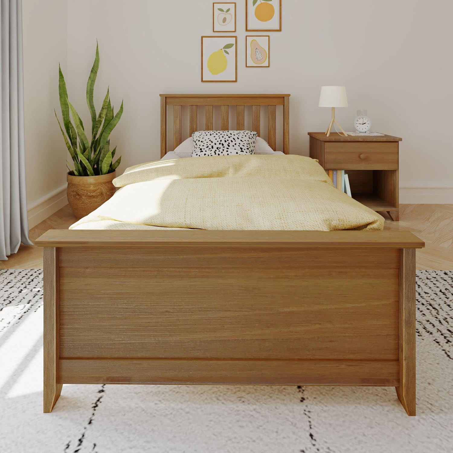 Max & Lily Twin Bed Frame with Slatted Headboard, Solid Wood Platform Bed for Kids, No Box Spring Needed, Easy Assembly, Pecan