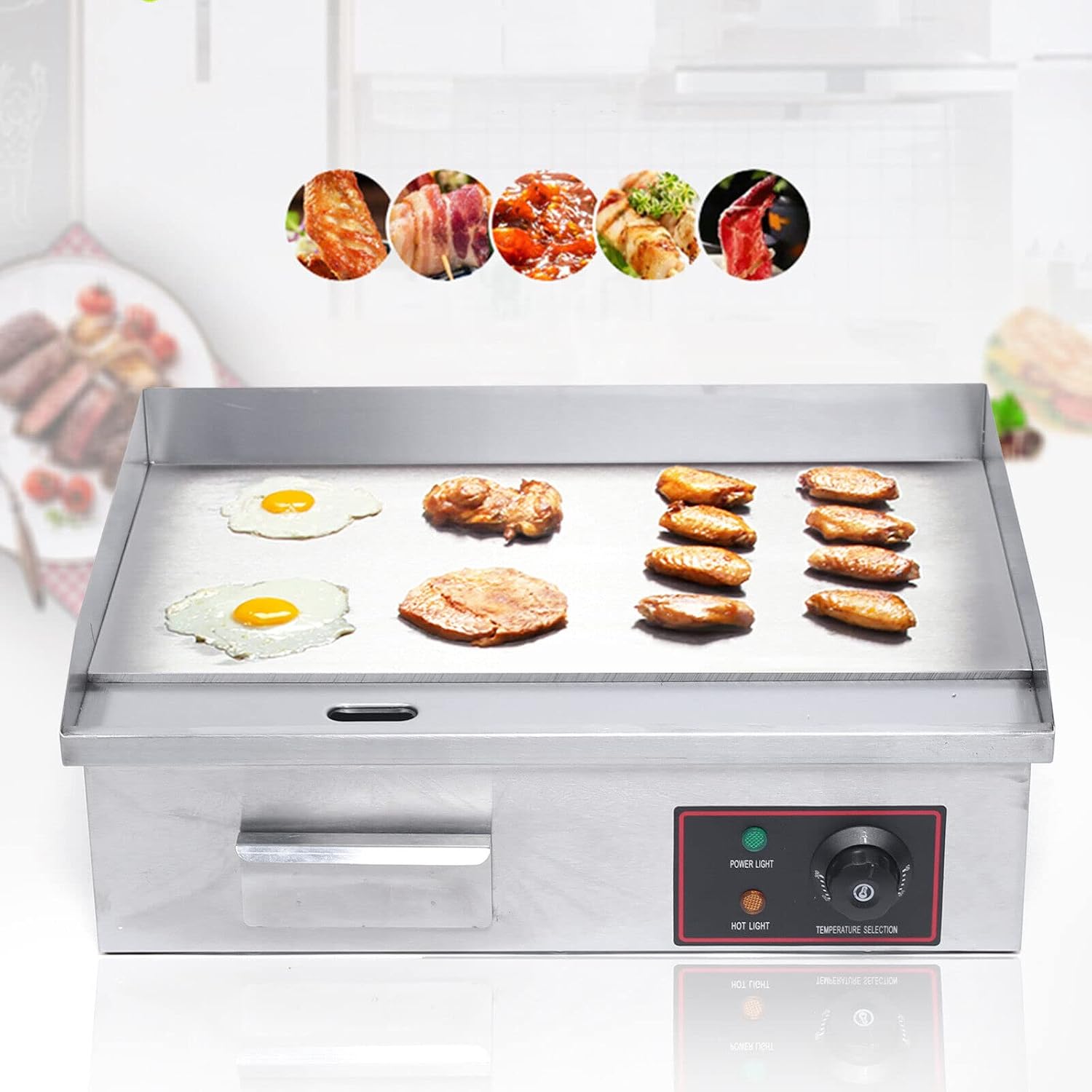 110V 3000W 22' Commercial Electric Countertop Griddle, Portable Flat Top Grill Hot Plate, Adjustable Thermostatic Control, Stainless Steel Restaurant Grill for Kitchen