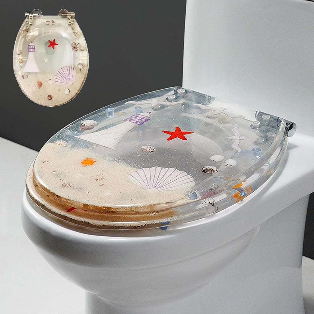 Toilet Seat Resin Toilet Seat 14.2' X 16.53' Heavy Duty Toilet Seat Soft Close, Quick Release Round Toilet Seat Slow Close with Stainless Steel Strong Hinges (One Color E)