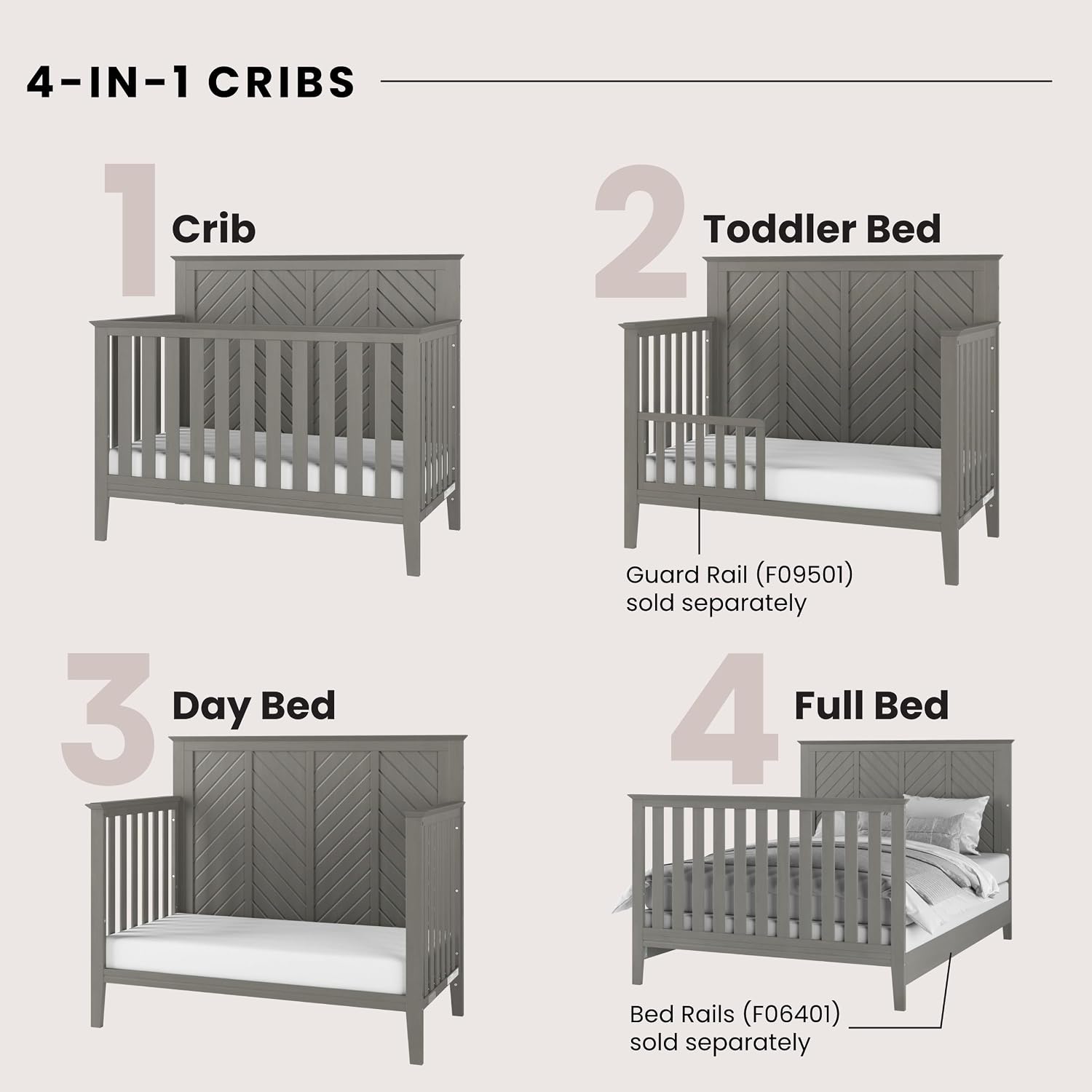 Child Craft Atwood Design 4-in-1 Convertible Baby Crib Nursery Furniture Set, Baby Bed, 3 Drawer Dresser and Chest Drawer, for Babies, Toddlers and Kids Bedroom (3 Piece - Lunar Gray)