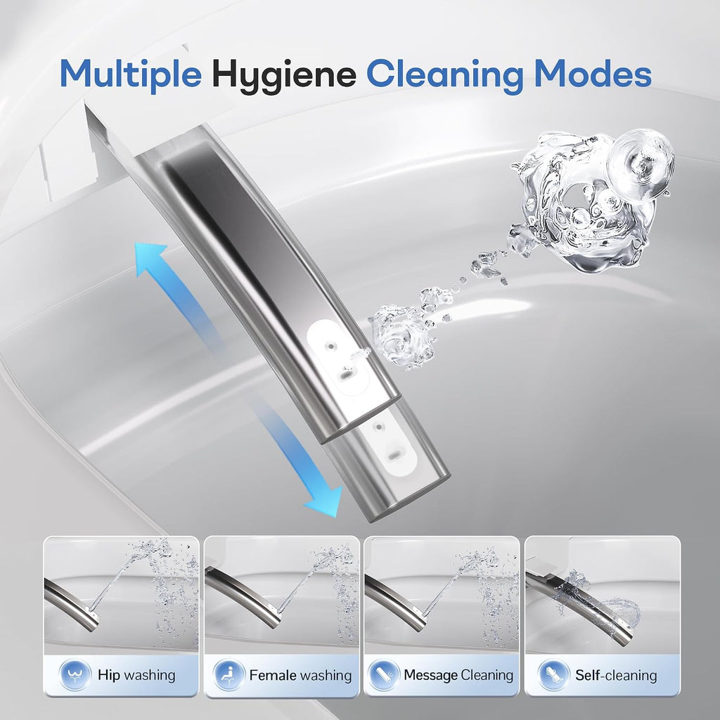 Elongated Smart Bidet Toilet Seat – Heated Seat, Instant Ceramic Water Heating, Warm Air Dryer, Wireless Remote, Self-Cleaning Nozzle, LED Display & Soft Night Light