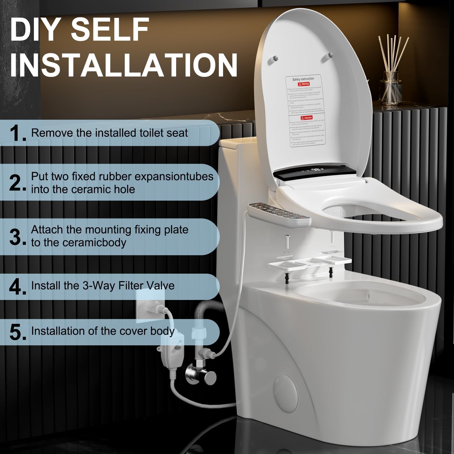 Electric Heated Bidet Toilet Seat with Warm Air Dryer, Toilet Seat with LED Display and Multiple Cleaning Modes (Elongated-White)