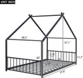 Bellemave Twin Size Floor BedFrame with Slats for Kids, Metal Montessori Floor Beds, Twin House Bed for Kids, Black with roof