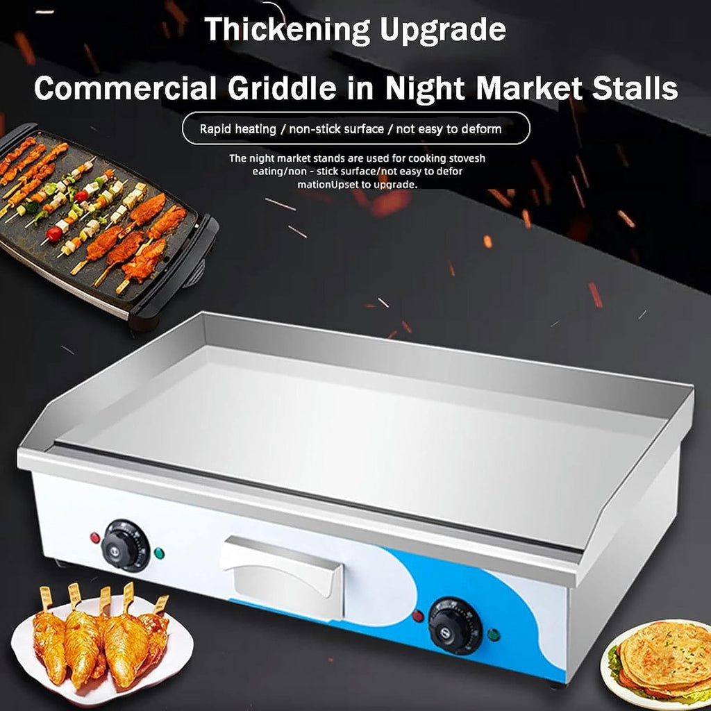 Electric Griddles, Large Electric Griddle Hot Cooking Plate, 220-240V Commercial Stainless Steel Efficient Nonstick Adjustable Countertop Hot Plate BBQ Grill for Barbecue Omelette Fried Food