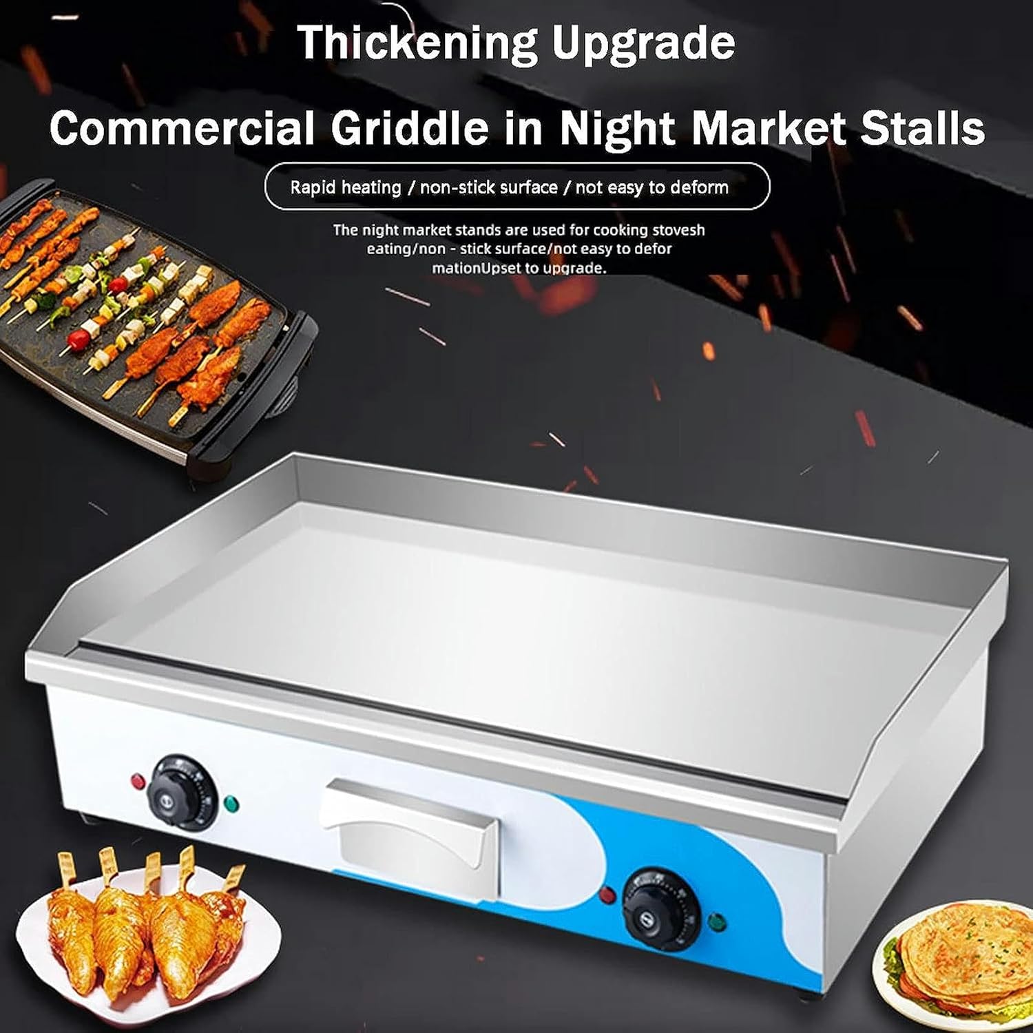 Electric Griddles, Large Electric Griddle Hot Cooking Plate, 220-240V Commercial Stainless Steel Efficient Nonstick Adjustable Countertop Hot Plate BBQ Grill for Barbecue Omelette Fried Food