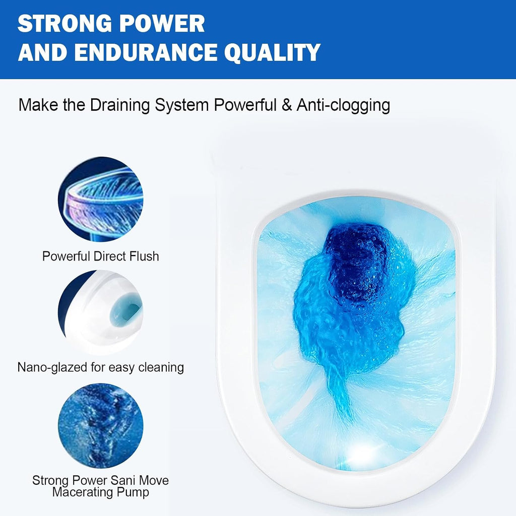 700watt Macerating Toilet,Dual Upflush Toilet For Basement,Two Piece Toilet with Round Toilet Bowl Toilet Seat,Macerator Pump with 4 Water Inlets for Bathroom, Sink, Toilet,Water Disposal