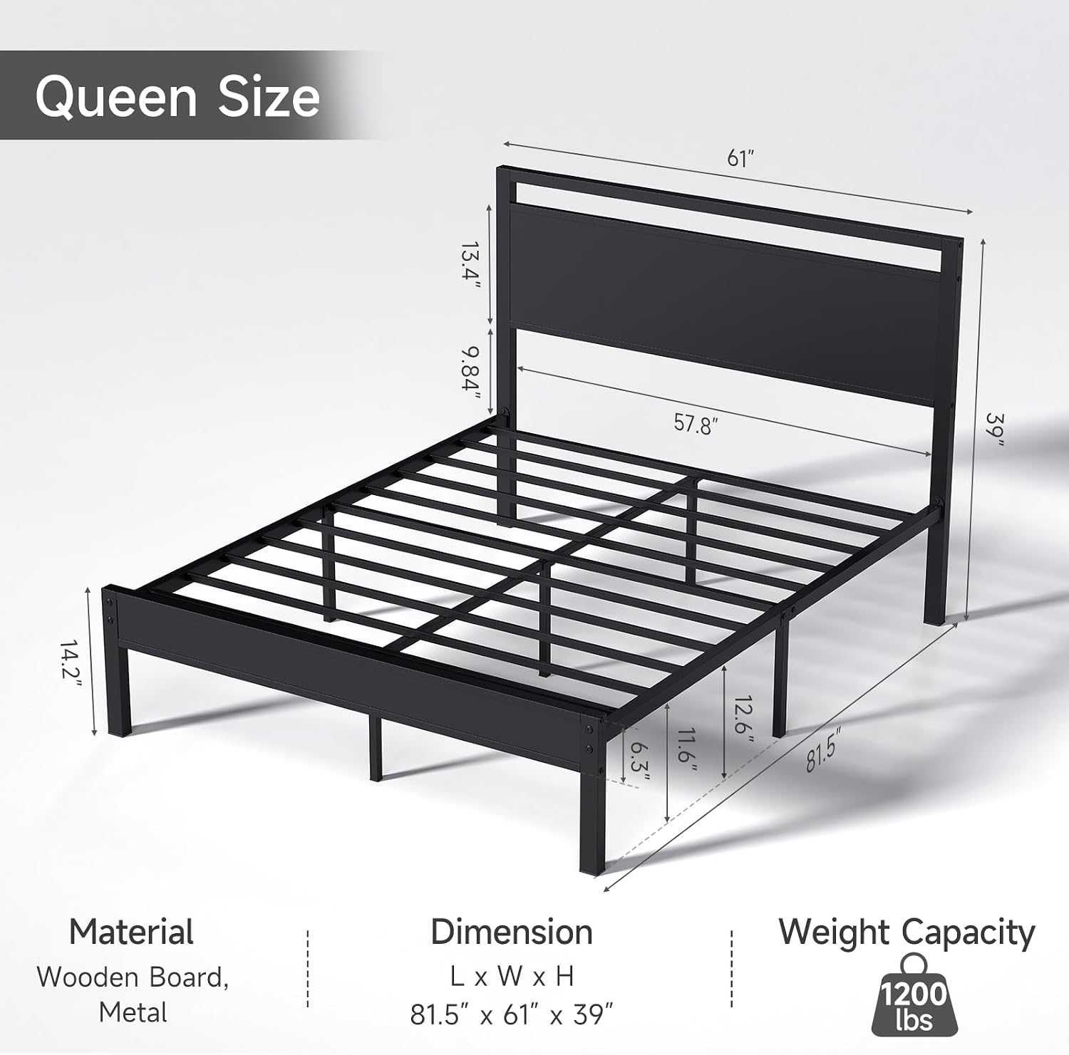 Easy to Assemble Queen Bed Frame with Wood Headboard & Footboard, Tool-Free Metal Platform Bed Frame, Upgraded Heavy Duty Sturdy Foundation, No Noise, No Box Spring Needed,Large Under Storage, Black