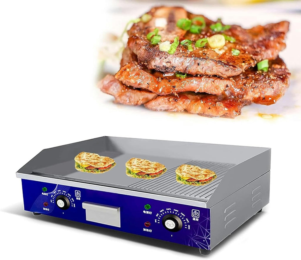 220V 4400W Commercial Electric Griddle, Electric Countertop Flat Top Griddle, Non-Stick Stainless Steel Restaurant Grill with Adjustable Temperature 122°F-572°F for Kitchen Restaurant