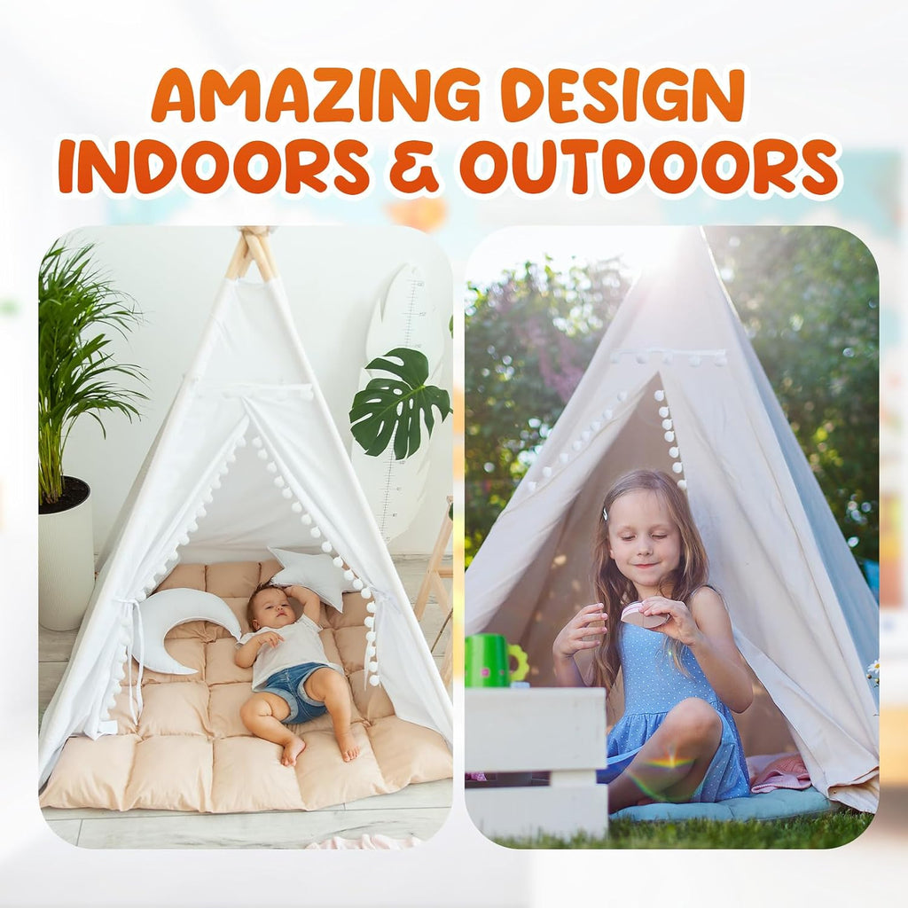 Windyun 6 Pcs Kids Teepee Tent Foldable Washable Indoor Outdoor for Boys Girls Toddler Boho Sleepovers Birthday Pajama Party Spa Supplies(63 Inch,White)