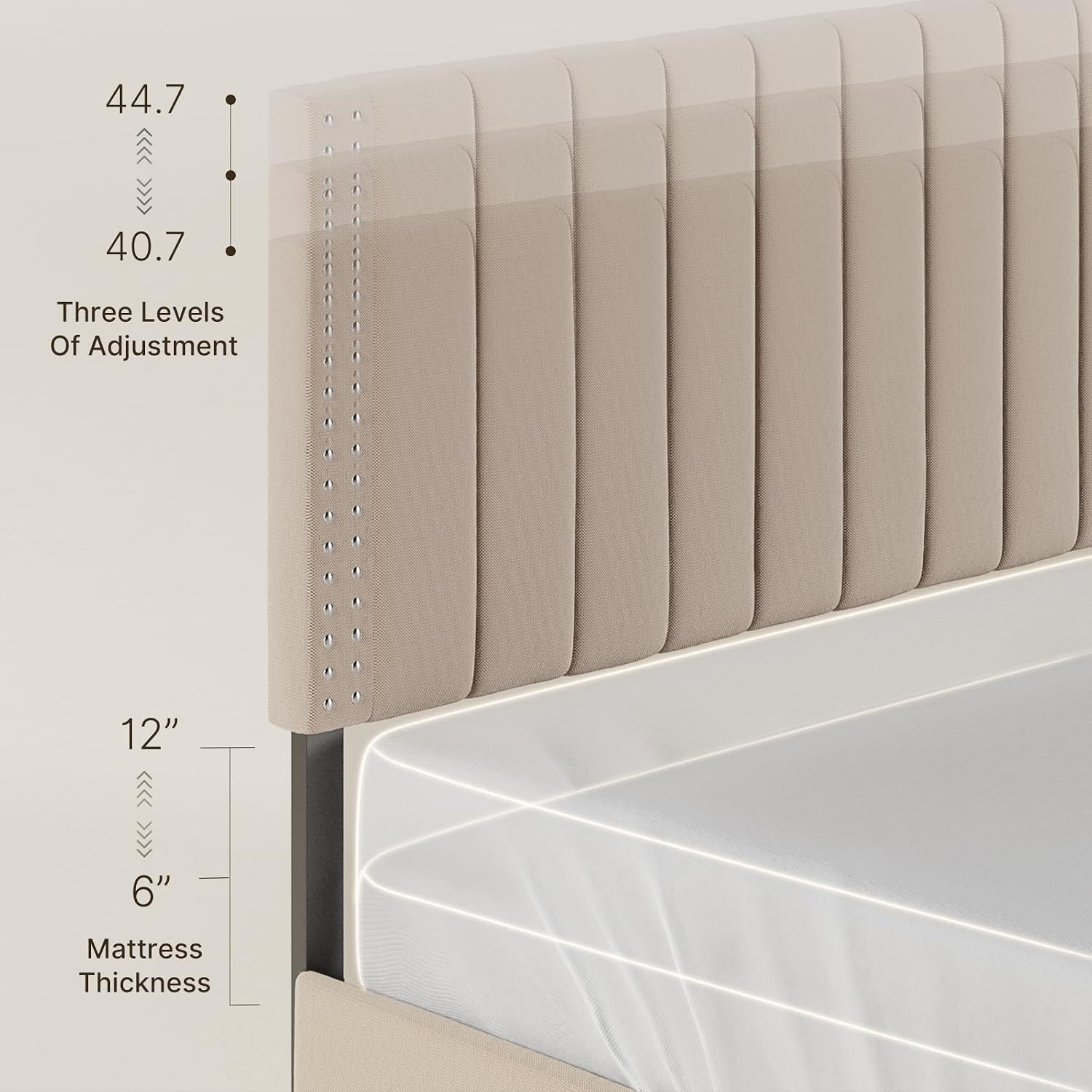 Gizoon Upholstered Full Bed Frame with 4 Storage Drawers, Headboard Adjustable, Noise Free, Wooden Slats Support, Fits 6' to 12' Mattress, No Box Spring Needed