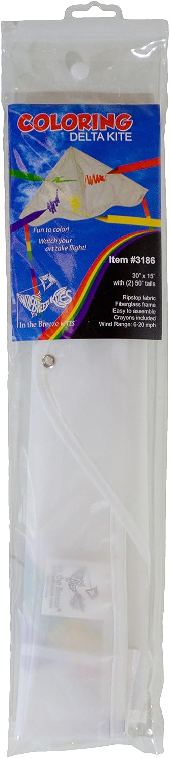 In the Breeze Coloring Delta 30-inch Kite - 50 Piece Party Pack - Single Line Kite - Includes Crayons, Line and Bag - Creative Fun for Everyone, 3186-PACKS
