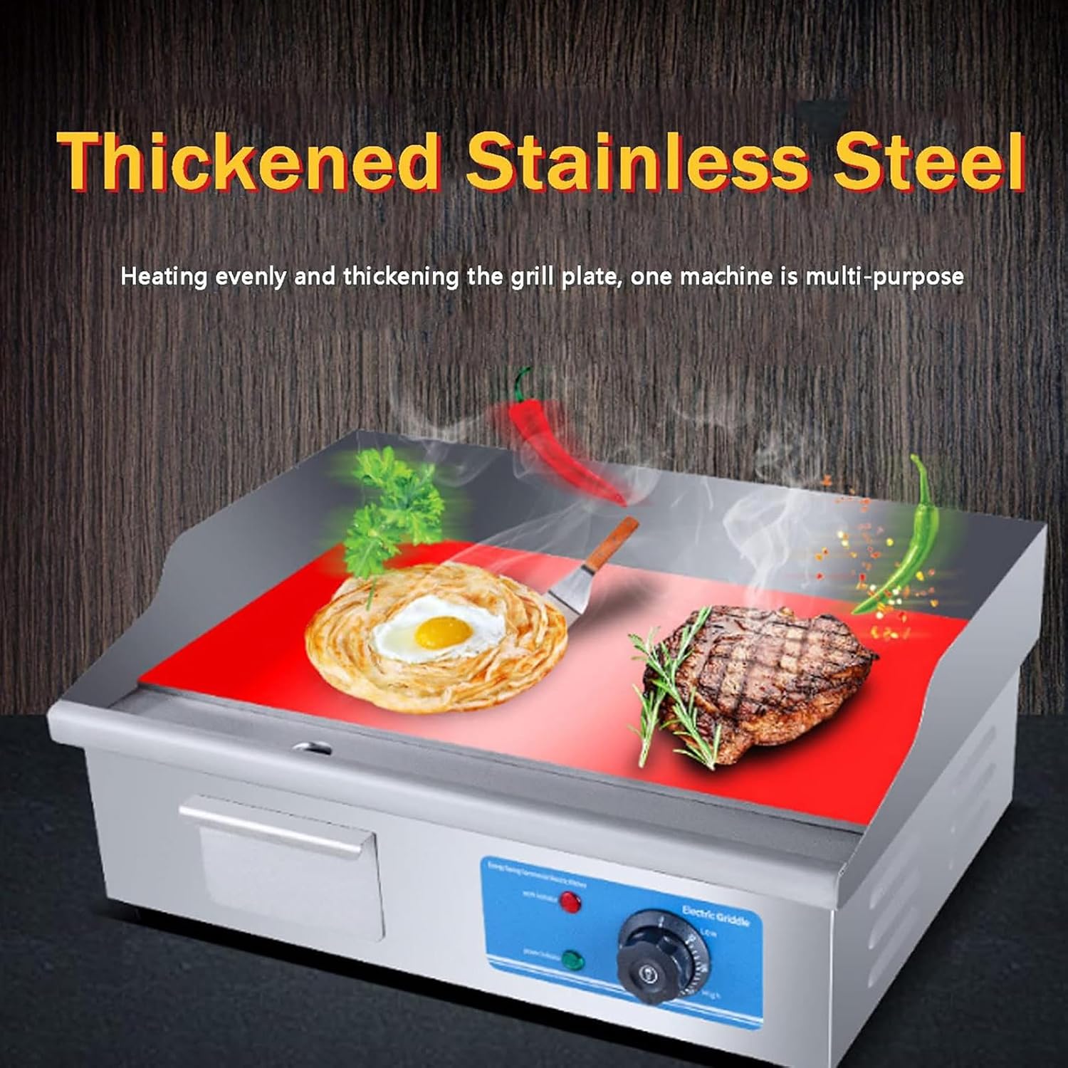 Commercial Griddle Electric Countertop Griddle Flat Top Grill Hot Plate BBQ Commercial Grill with Large Cooking Surface & Adjustable Temperature Control for Restaurant Grill & Kitchen,820
