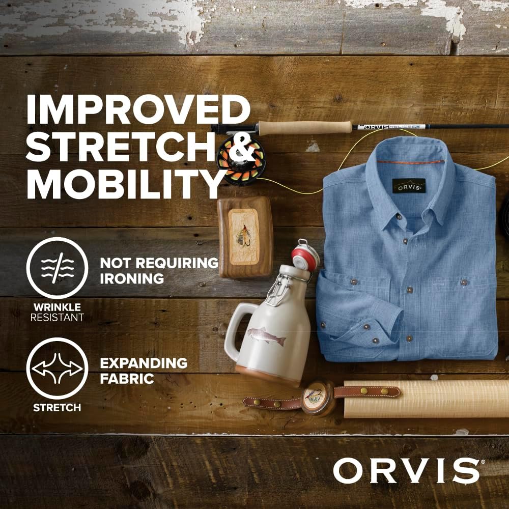 Orvis Tech Chambray Long Sleeve Men's Work Shirts - Lightweight Quick-Drying UPF 40 Chambray Fabric Casual Men's Shirts