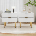 Smart FENDEE Set of 2 Nightstand, White Mid Century Modern Night Stand with Fluted Panel, Bedside Table with 2 Drawer, Large NightStand with Gold Leg for Bedroom