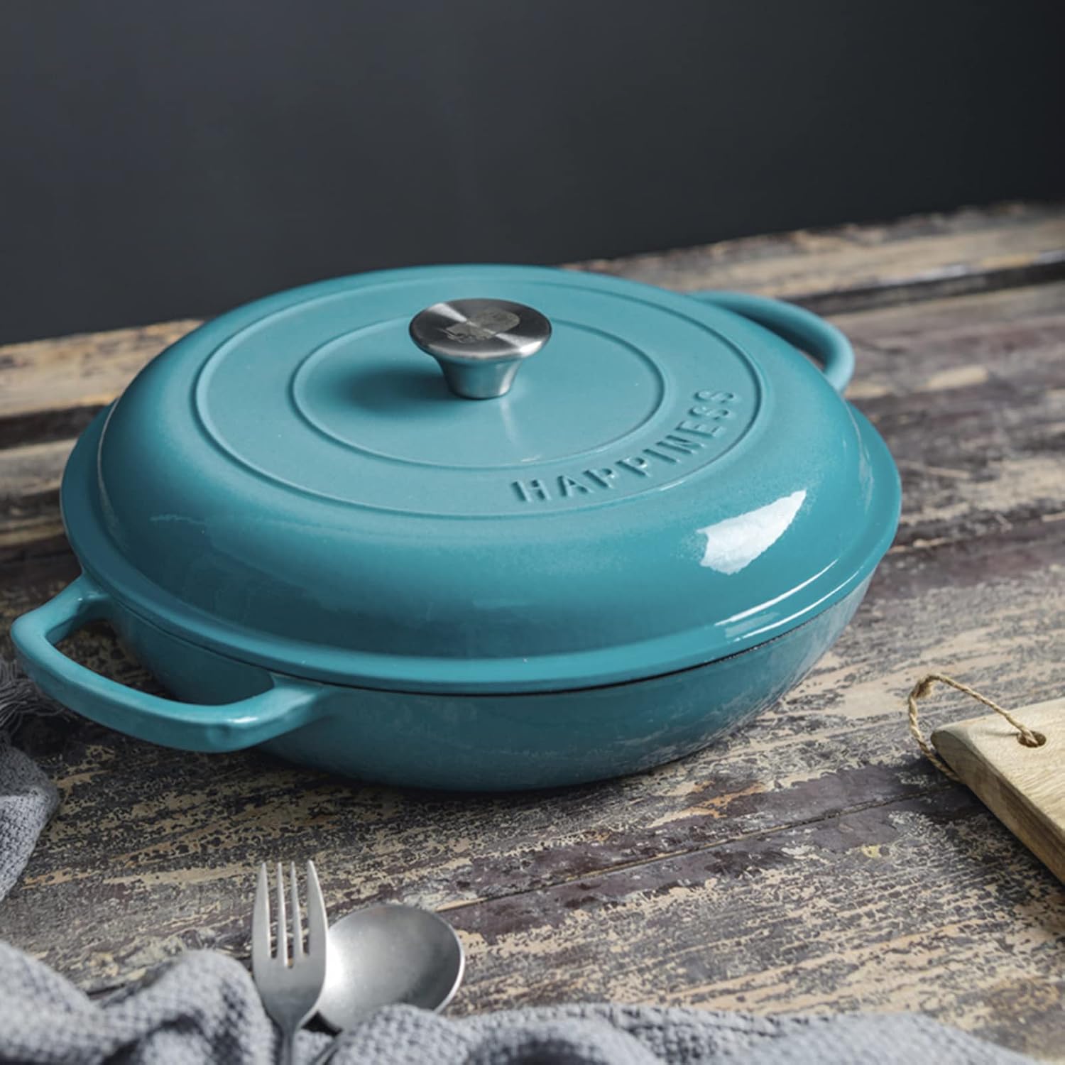 Shallow Casserole Braiser, Enameled Cast Iron Casserole Dish With Lid And Handle, Non Stick Cooking Pan Pot Dutch Oven, Blue