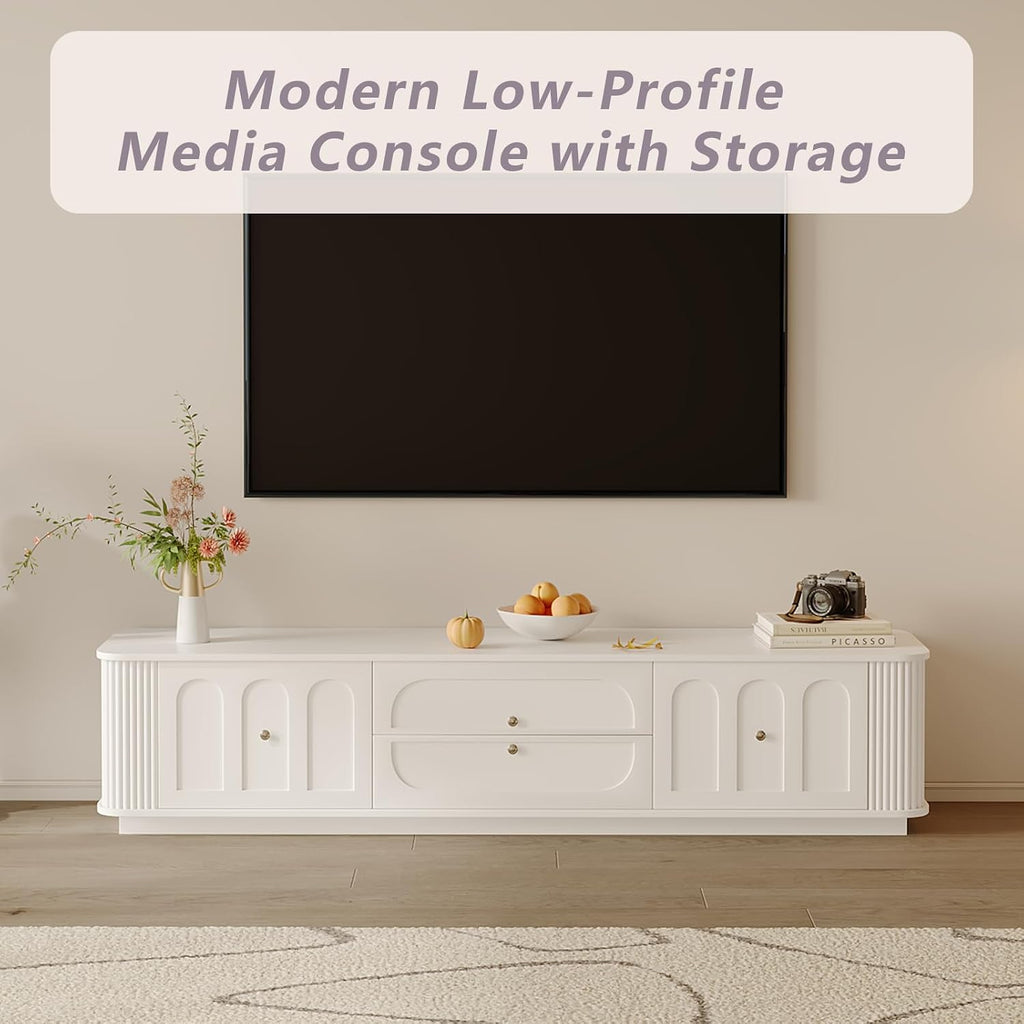 Modern TV Stand with Storage, Minimalist Entertainment Center with 3 Drawers & Flip-Up Door & Shelves for 55/65/75/85 Inch TVs for Living Room & Bedroom, White (Style2)
