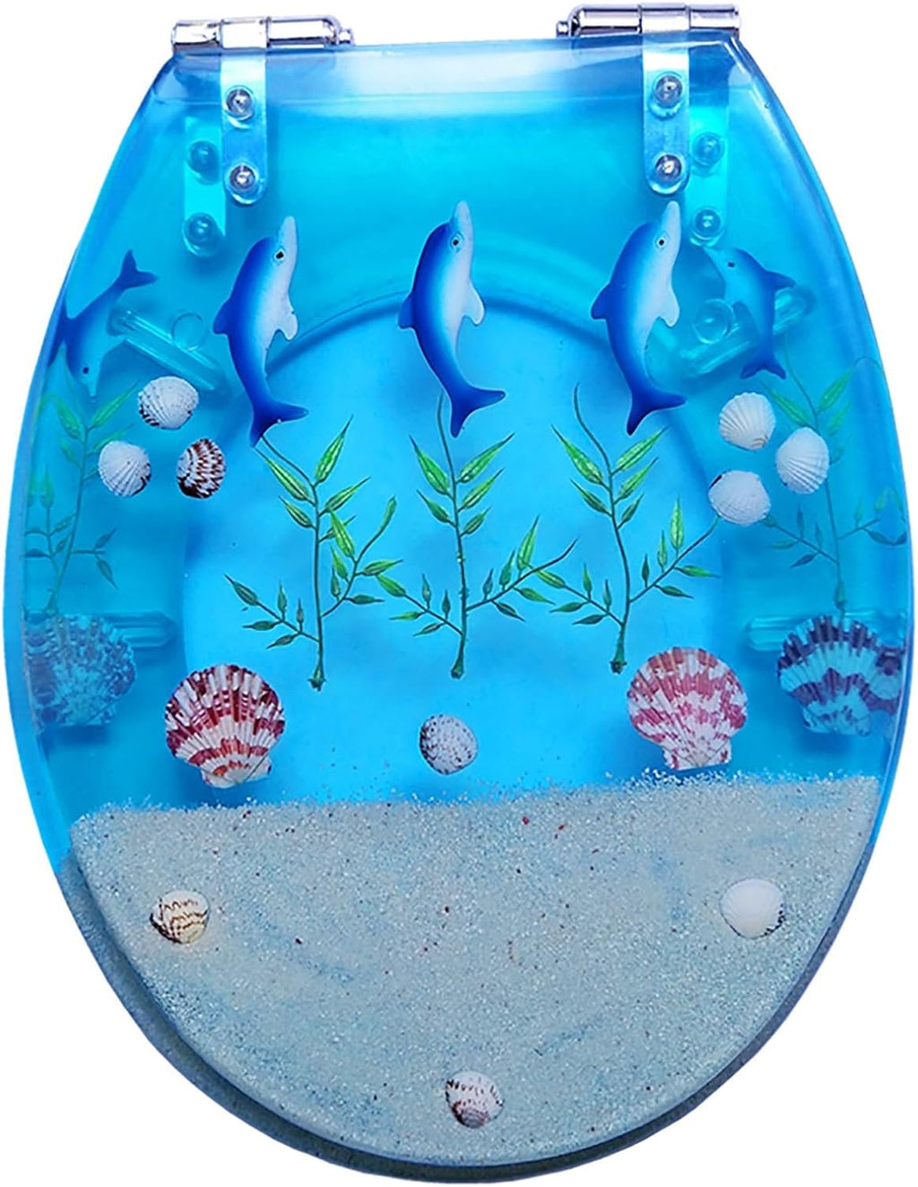 Resin Toilet Seat, Round Seats with Ocean Design, Soft Close and Quick Release Hinges, for Bathroom, Home, and Guest Restroom(Blue3)