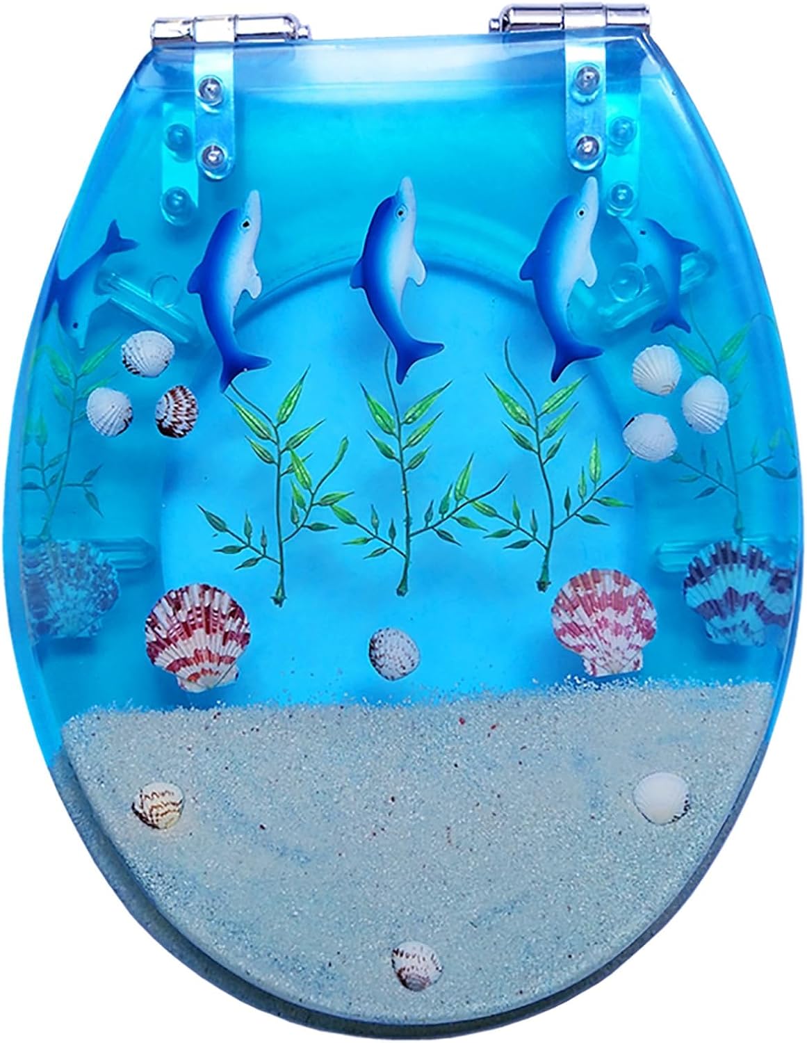 Resin Toilet Seat, Round Seats with Ocean Design, Soft Close and Quick Release Hinges, for Bathroom, Home, and Guest Restroom(Blue3)