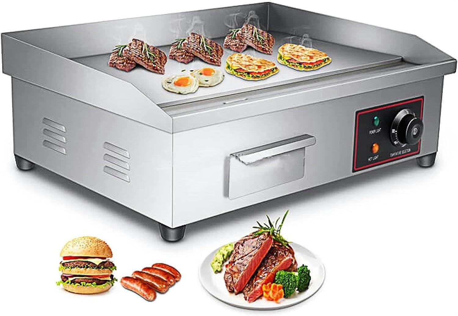 3000W Commercial Electric Griddle, Stainless Steel Flat Top Grill with Adjustable Thermostatic Control, Non-Stick Hot Plate for Kitchen Cooking