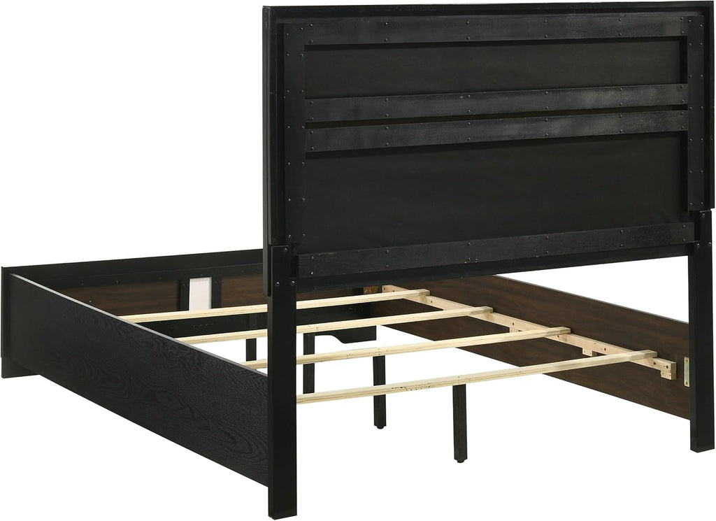 Coaster Home Furnishings Miranda Contemporary 5-Piece Bedroom Set Fabric Upholstered Full Size Panel Bed Frame 54-inch Headboard Black 206360F-S5