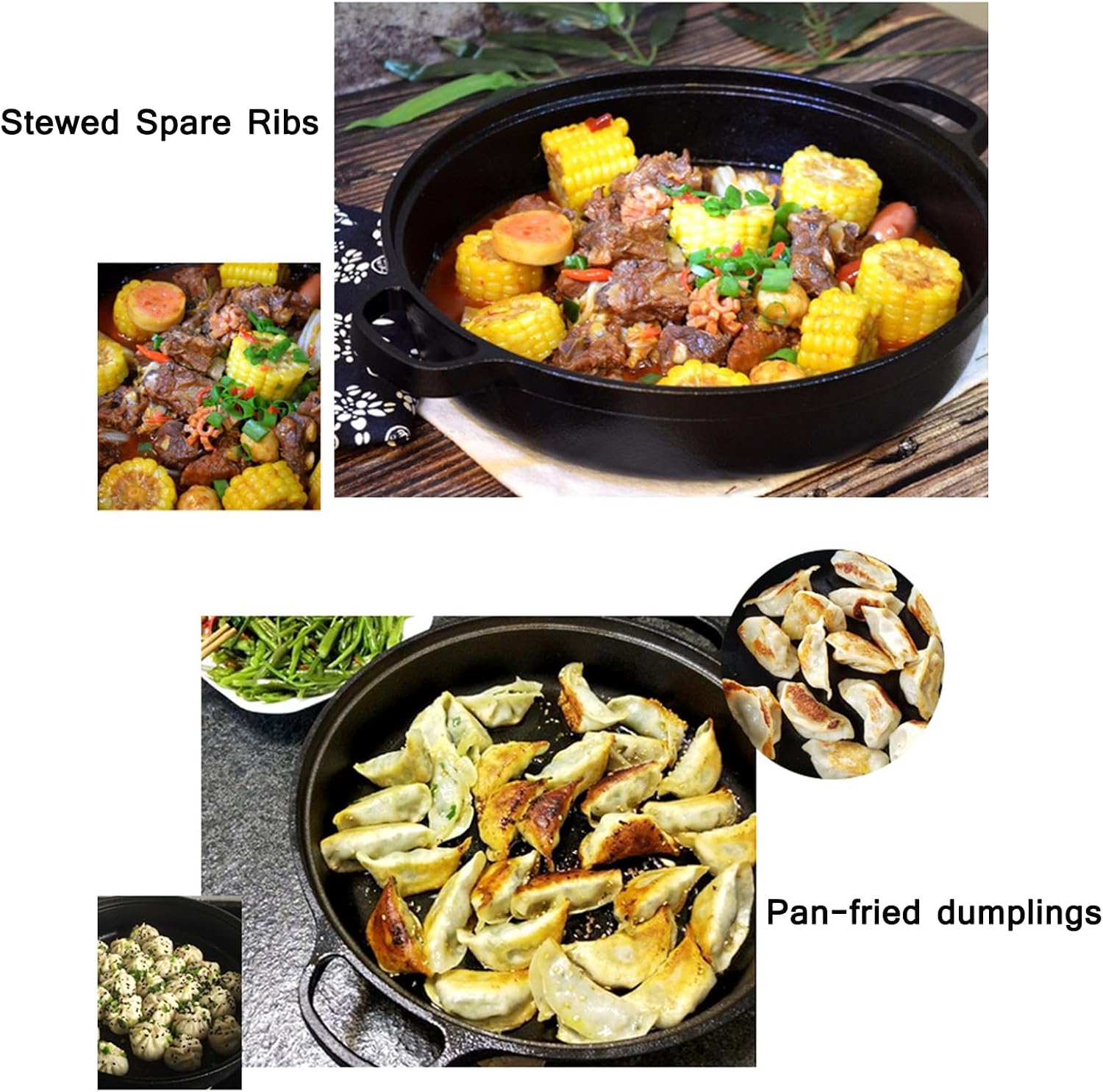 SVRITE Cast Iron Pizza Pan/Round Griddle - 25/28/30/33/35cm Cast Iron Skillet Dual Handle Braiser Frying Pan for Baking, Stove, Oven, Grill, BBQ (35CM)