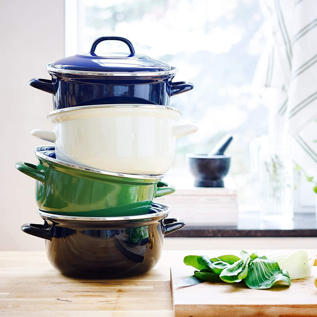 BK Indigo Dutch Heritage Round German Enamelled Casserole with Lid with PFAS-Free Ceramic Non-Stick Coating, 22 cm/3.3 Litre, Induction, Dishwasher Safe, Oven Safe, Black