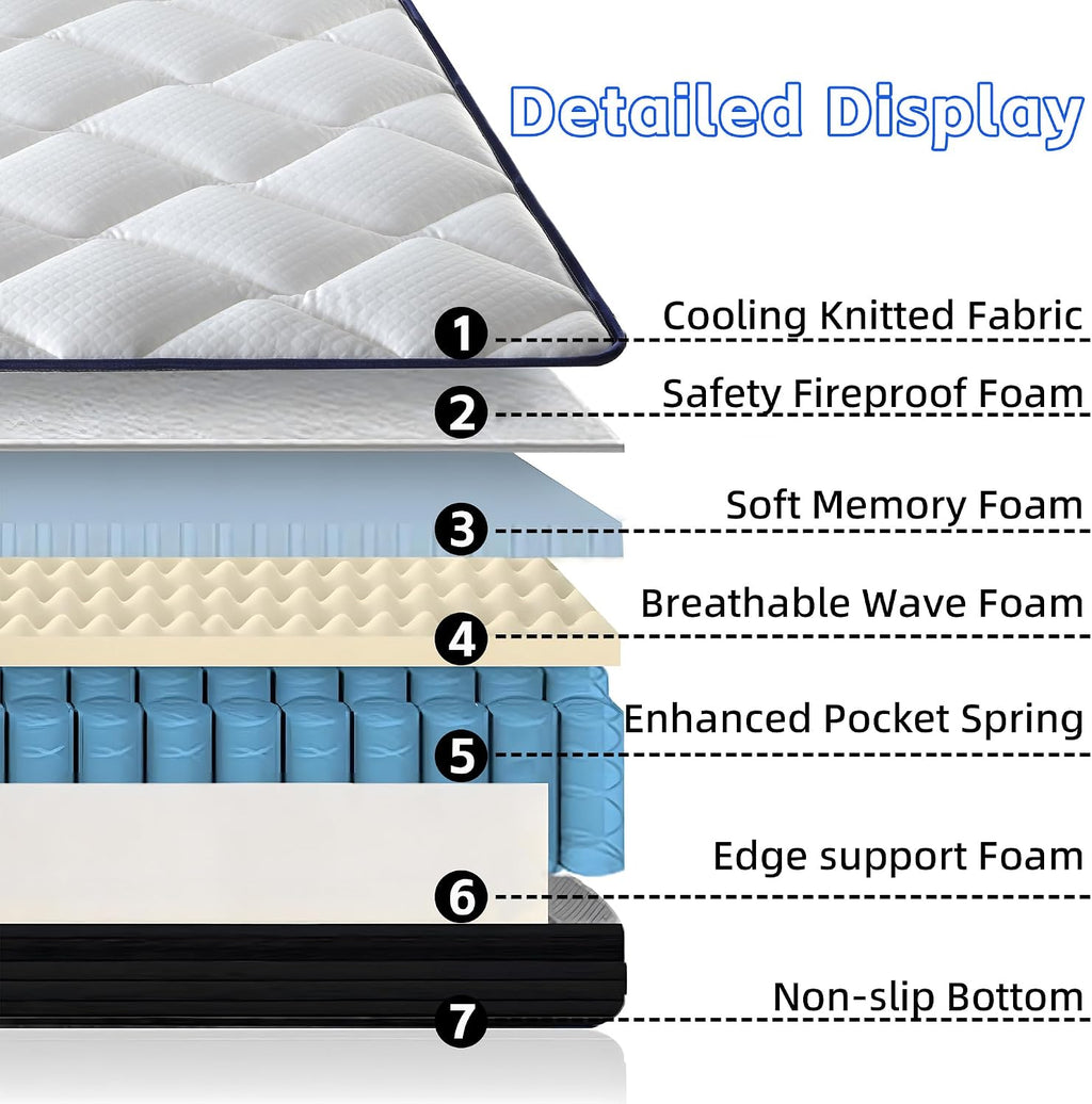 Dolonm Full Size Bamboo Bed Frame with 10' Mattress-Medium Hybrid Firm, Japanese Joinery Bed Frame and Mattress Set, Certipur-US Certified Pocket Spring, Pressure Relief, and Motion Isolation（Walnut