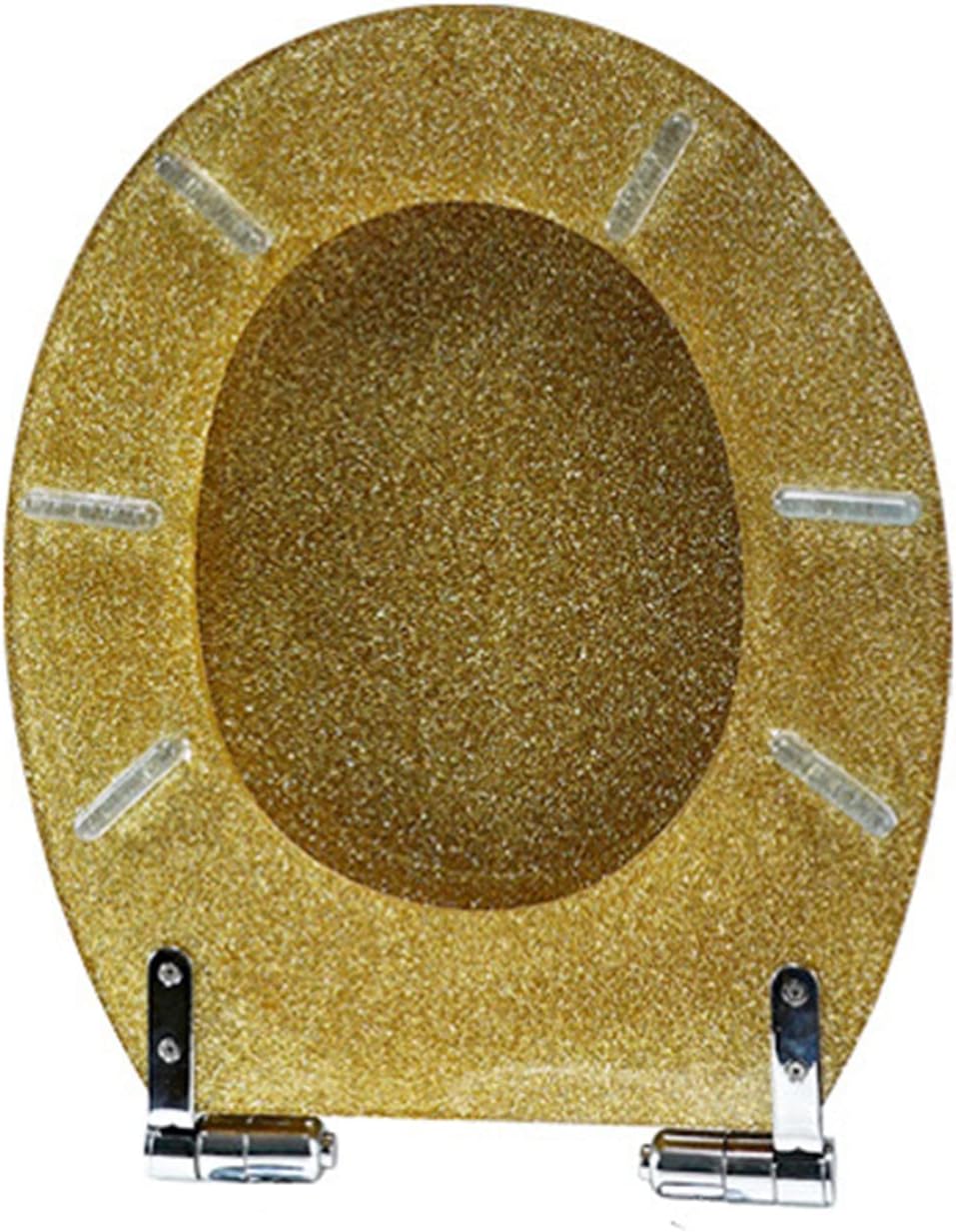 Toilet Seat Soft Close Toilet Seat Black Toilet Seat Cover, Sparkly Toilet Seat Glitter Toilet Seat Slow Close Toilet Seat Round(Gold)