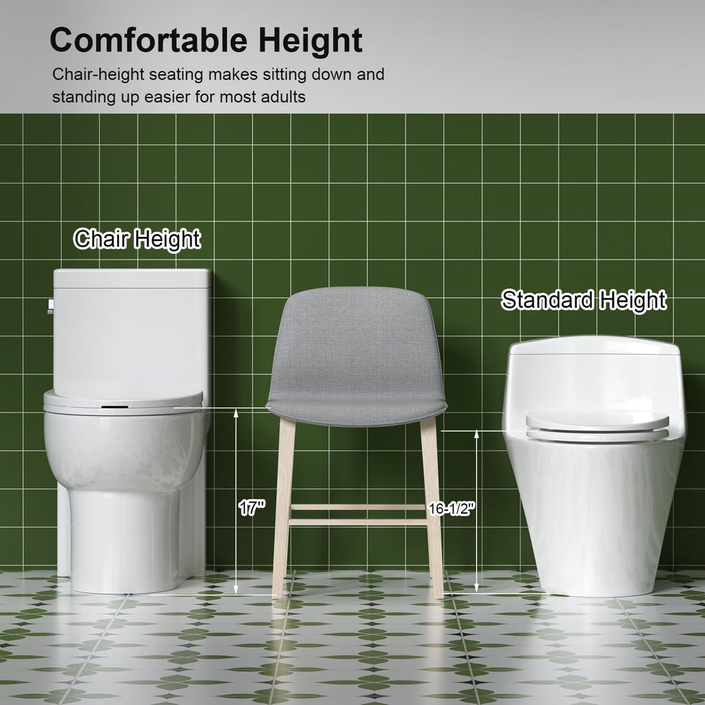 Elongated One Piece Toilet with Left-Hand Trip Lever, ADA Comfort Height, Seat Chair Height 17.3' Modern Toilet for Bathroom, 1.28 GPF, MAP 1000g, 12' Rough-In, Soft Closing Seat