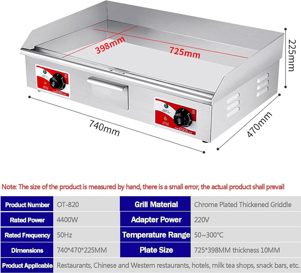 Commercial Electric Griddle Flat Top Grill Hot Plate BBQ Temperature Control Electric Countertop Griddle Non-Stick Chrome-Plated Restaurant Teppanyaki Grill for BBQ Grill Party,28.5in