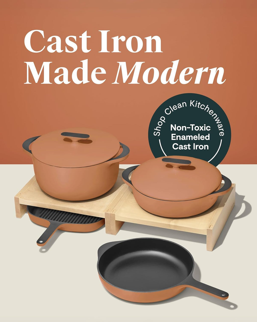 Caraway 8-Piece Enameled Cast Iron Set - 10.5' Skillet, Grill Pan, 3.5 qt Braiser Pan, 6.5 qt Dutch Oven with Lid and Organizers - Non-Toxic 3-Layer Enamel Coating - No Seasoning Required - Rust