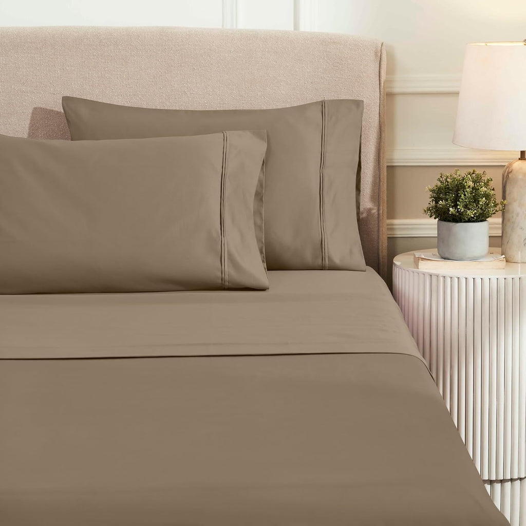Superior 1200 Thread Count Egyptian Cotton Sheet Set, Bedroom Sheets, Home Essentials, Luxury Bedding, 1 Elastic Deep Pocket Fitted Bed Sheet, 1 Flat Sheet, 2 Pillowcases, California King, Taupe