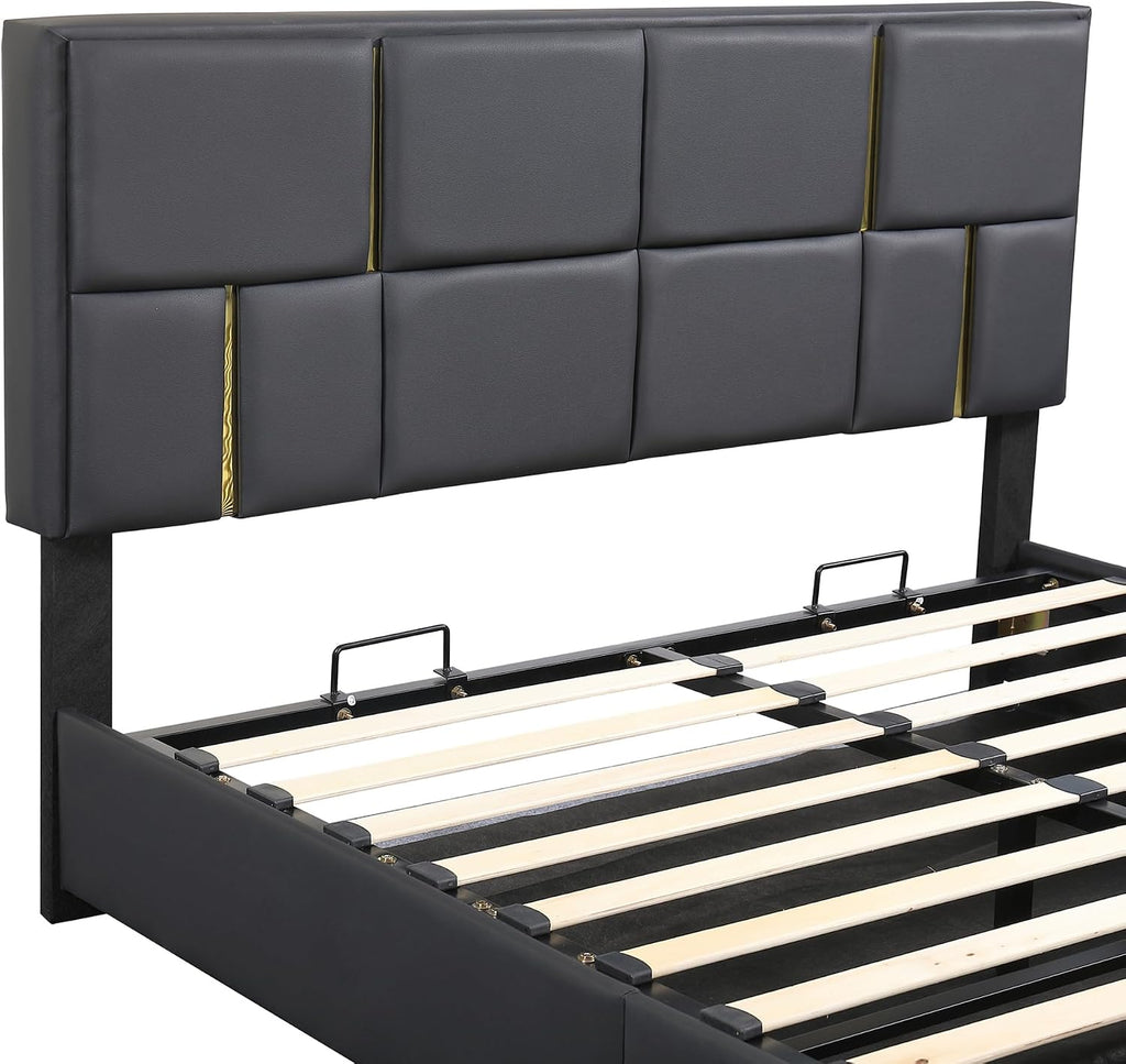 Upholstered Bedroom Furniture Set with Ottoman, Queen Upholstered Platform Bed with Hydraulic Storage System and Storage Ottoman, 2 Piece Bedroom Furniture Set Queen Size, Black