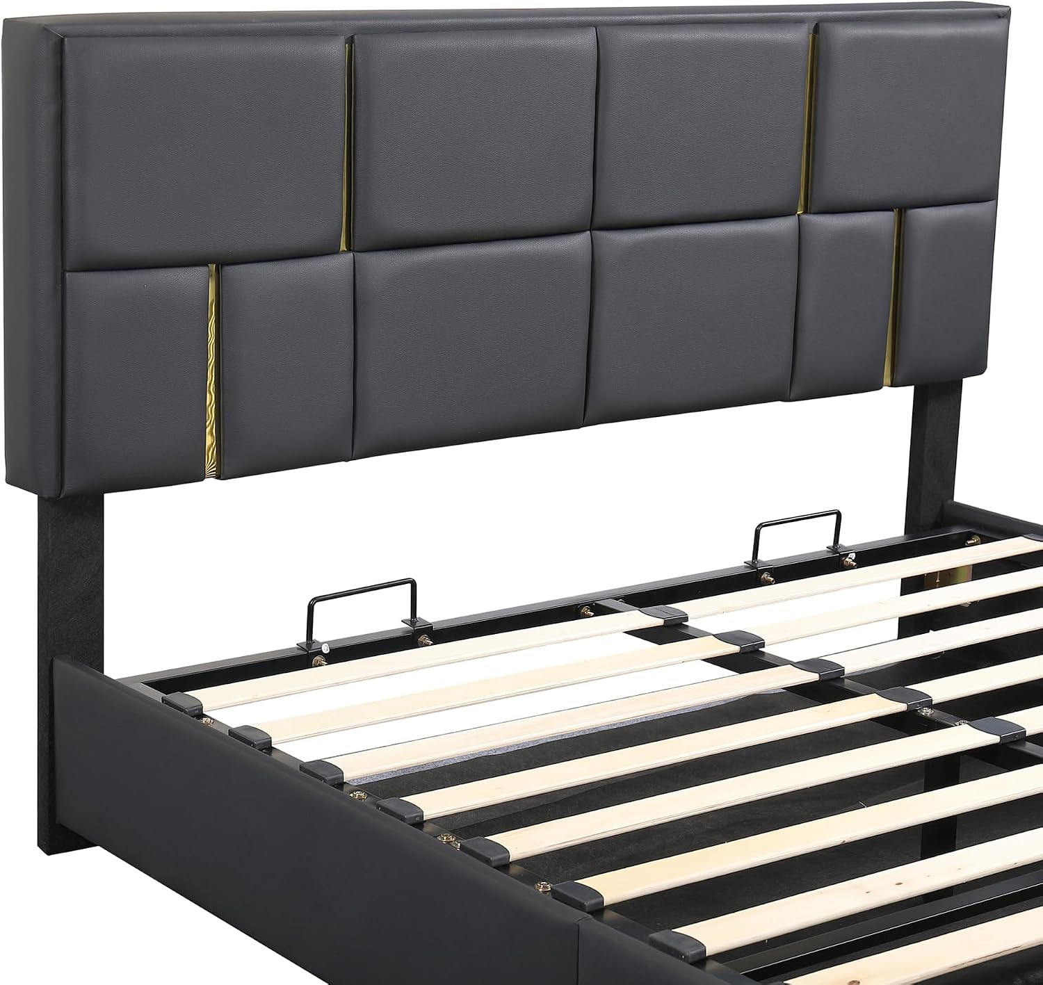 Upholstered Bedroom Furniture Set with Ottoman, Queen Upholstered Platform Bed with Hydraulic Storage System and Storage Ottoman, 2 Piece Bedroom Furniture Set Queen Size, Black