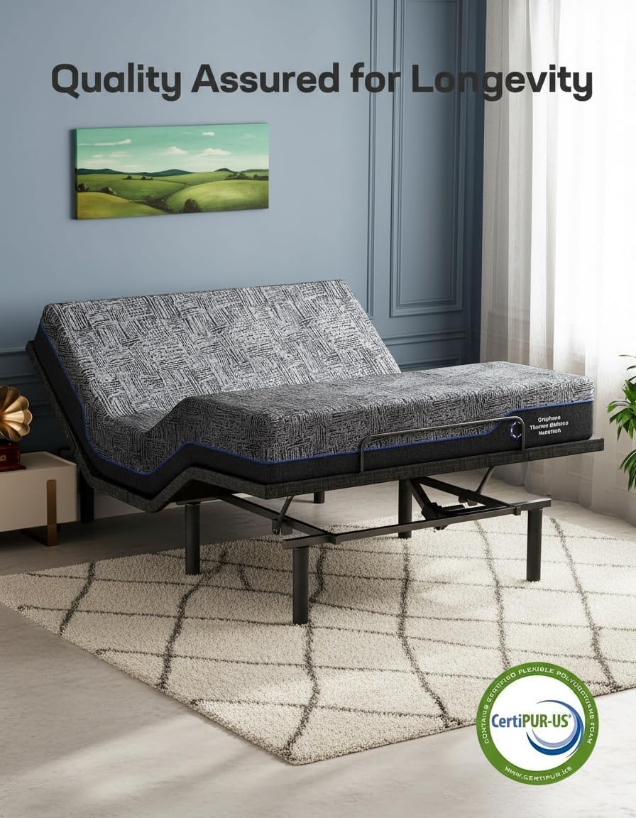 Marsail Queen Adjustable Bed Frame with Head & Foot Incline, Wireless Remote, 4 USB Ports & LED Night Light, Electric Adjustable Bed Base with 4 Height Options