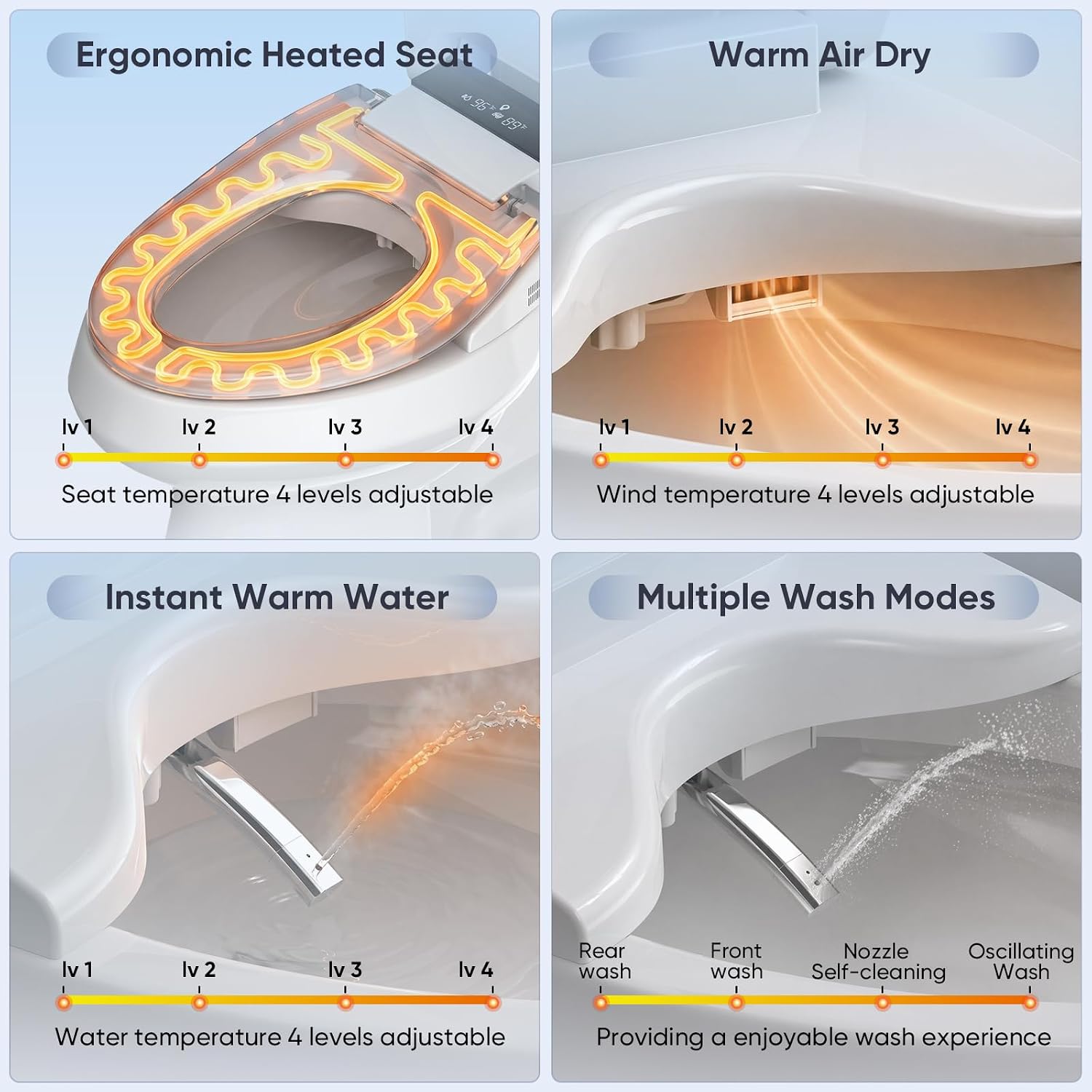 LEIVI Electric Bidet Toilet Seat with Auto Open & Close Lid, Digital LED Display, Heated Seat, Night Light, Bidet with Warm Water and Dryer, Elongated