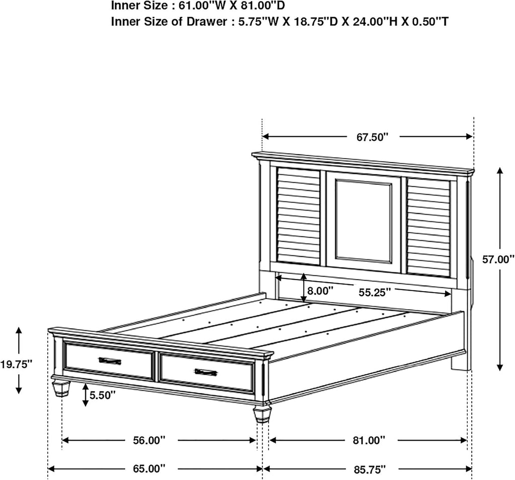 Coaster Home Furnishings Franco Farmhouse 5-Piece Bedroom Set Queen Size Storage Panel Bed Frame 57-inch Headboard Distressed White 205330Q-S5