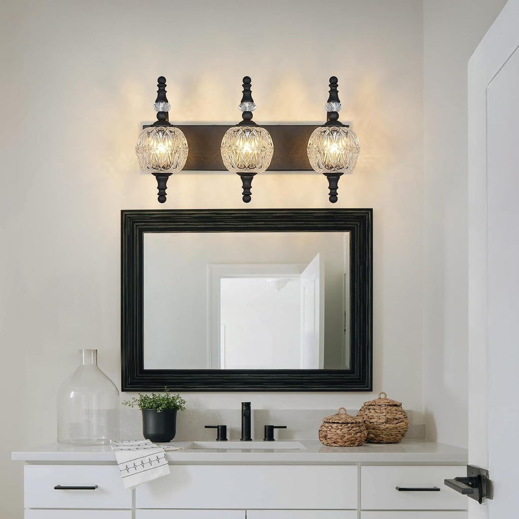 Modern Crystal Bathroom Vanity Lights Fixtures Over Mirror Black Vintage 3-Lights 20 Inch Bathroom Light Fixtures Glass Crystal Vanity Lights