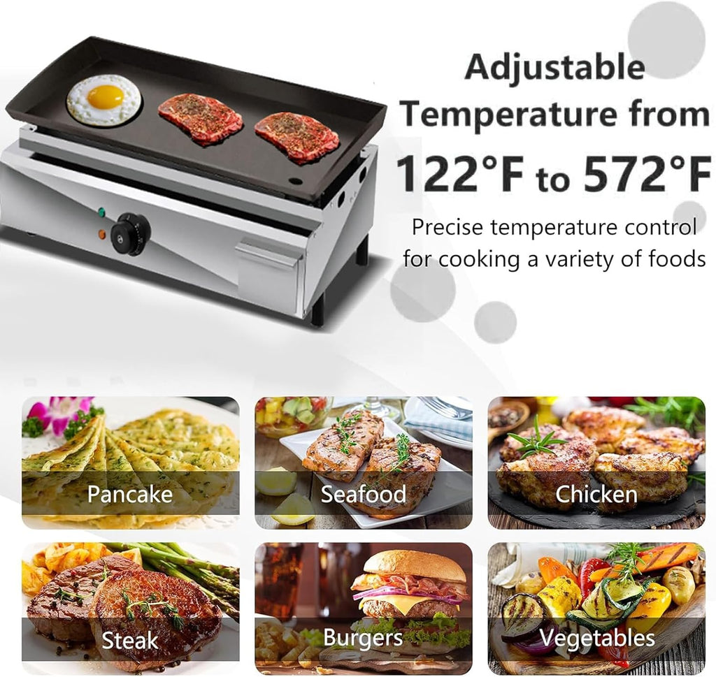 2500W 21' Commercial Electric Countertop Griddle Grill, Stainless Steel Restaurant Grill Tabletop Flat Grill with Adjustable Temperture Control Nonstick Flat Top Grill