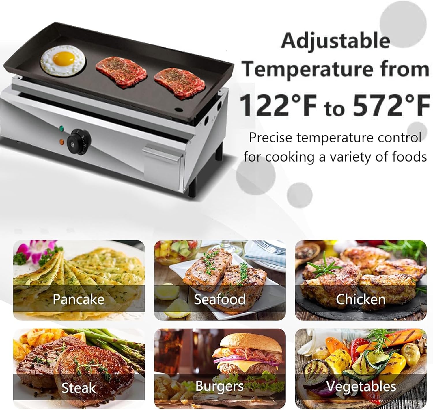 2500W 21' Commercial Electric Countertop Griddle Grill, Stainless Steel Restaurant Grill Tabletop Flat Grill with Adjustable Temperture Control Nonstick Flat Top Grill