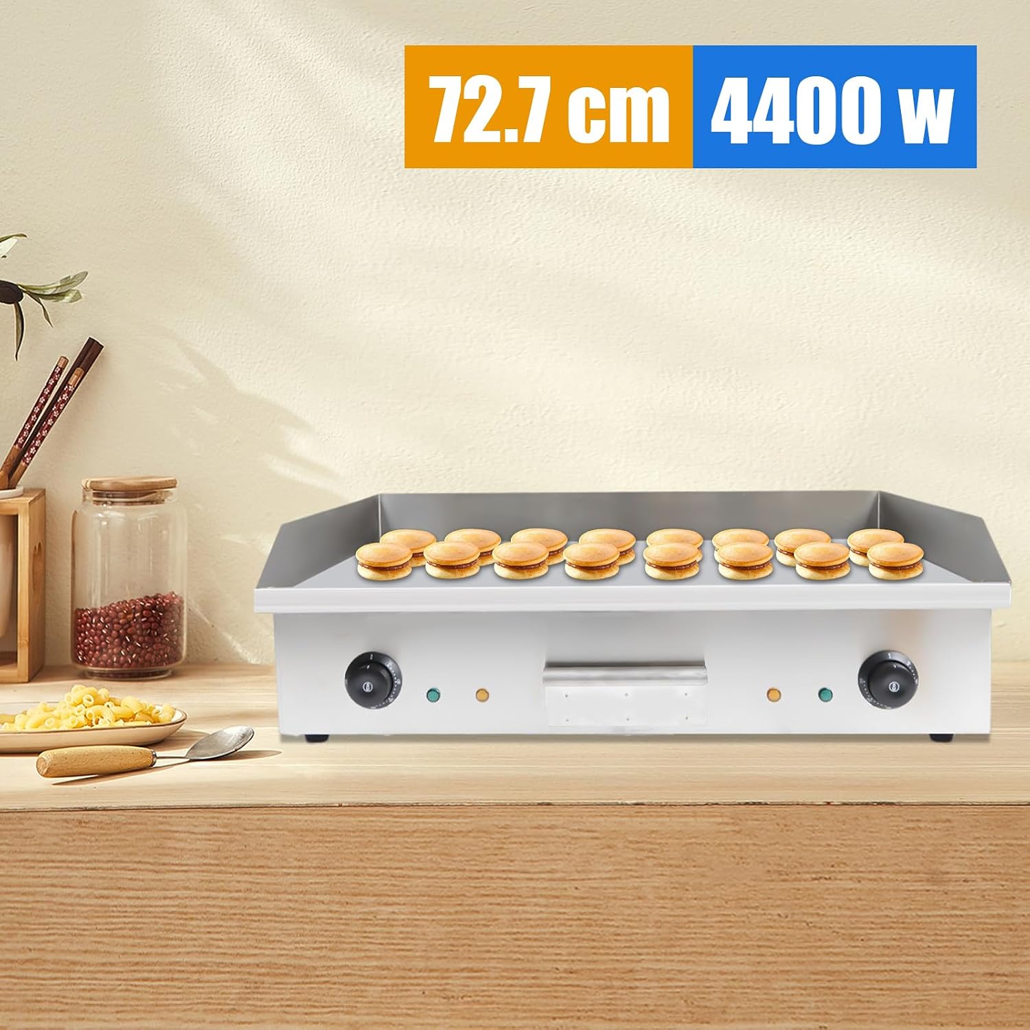 29' Commercial Electric Griddle-110V 4400W Electric Countertop Griddle Non-Stick Restaurant Teppanyaki Flat Top Grill Stainless Steel Adjustable Temperature Control 122°F-572°F(No plug included)