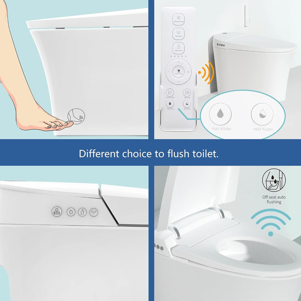 R&T Smart Toilet with Bidet Build in, One Piece Modern Toilet for Bathroom, Elongated Tankless Tolilets with Auto Flush, Night Light, Heated Seat, Warm Water, Air Dryer, Deodorization E16